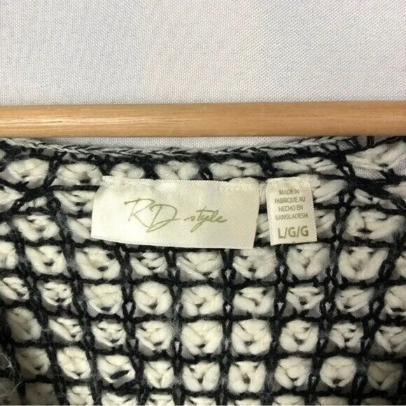Boutique RD Style Black & White Knit Raglan Sleeve Sweater L - Picture 4 of 4